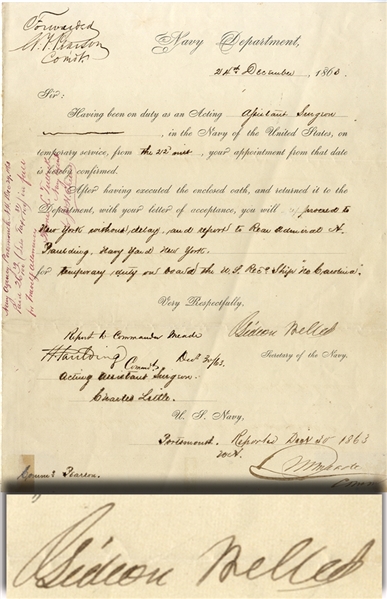 Gideon Welles Document Signed
