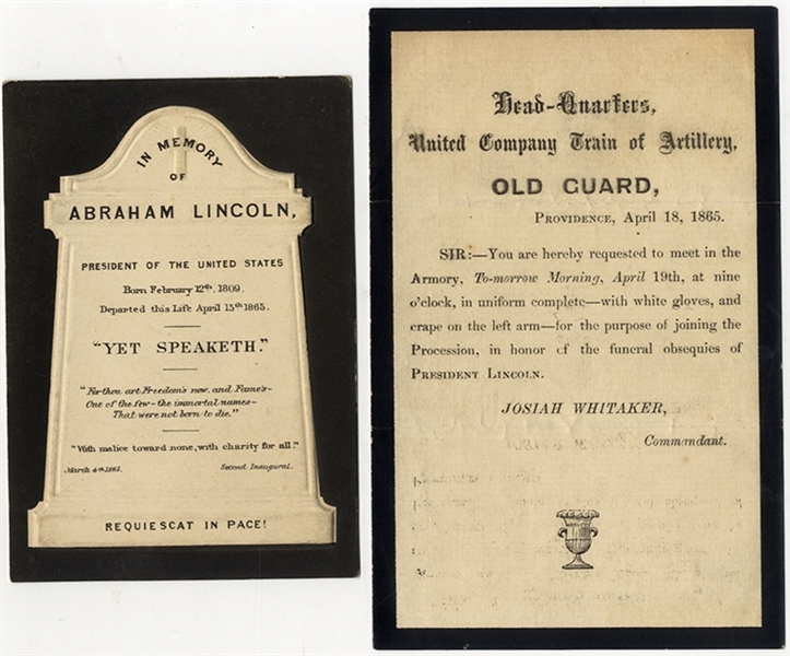 Funeral Procession Orders For Abraham Lincoln April 19, 1865