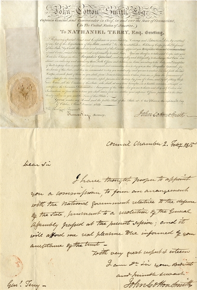 Connecticut Governor John Cotton Smith War of 1812 Documents Related To General Nathaniel Terry. 