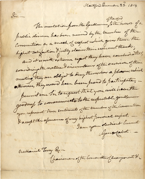 Rare War of 1812 Connecticut Secession Document. 