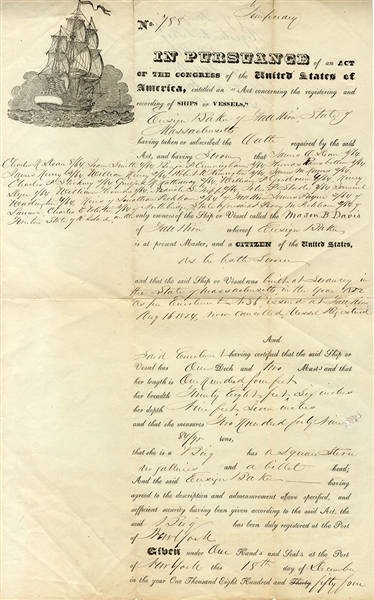 1854 Brig. Major B. Davis Registration Document 