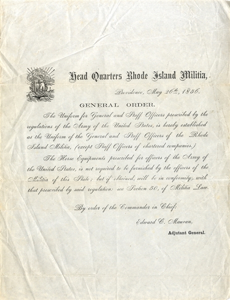 1856 Rhode Island Militia Document