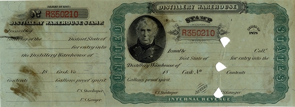 Distillery Warehouse Stamp With Portrait of President Zachary Taylor. 