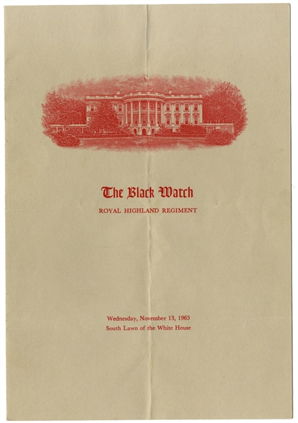 Rare White House Program November 13, 1963....The Black Watch Playing for President Kennedy....From the Estate of White House Florist