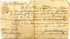 Philadelphia Colonial Document Signed By Noted Furniture Maker, James Gillingham