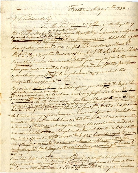 Revolutionary War Pension Document