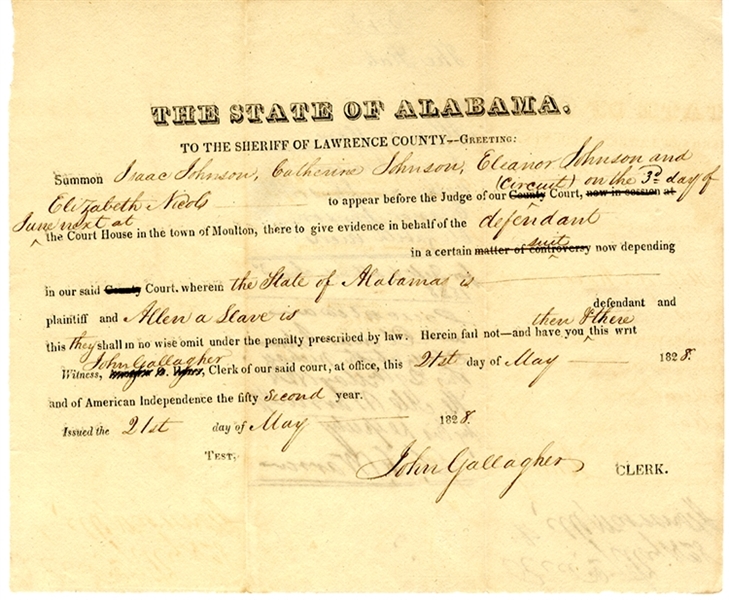 The State of Alabama vs. Slave Allen