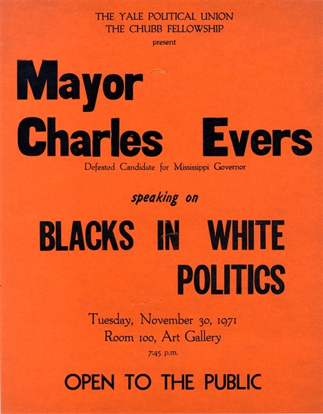 Charles Evers gives speech about Blacks in White Politics Poster