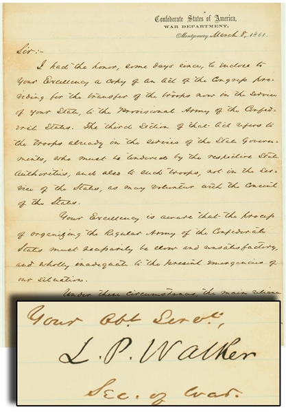 The Confederate Secretary of War Writes the Governor of Georgia Asking for Georgia State Militia Troops and New Enlistees to be Transferred to the Provisional Confederate Army.