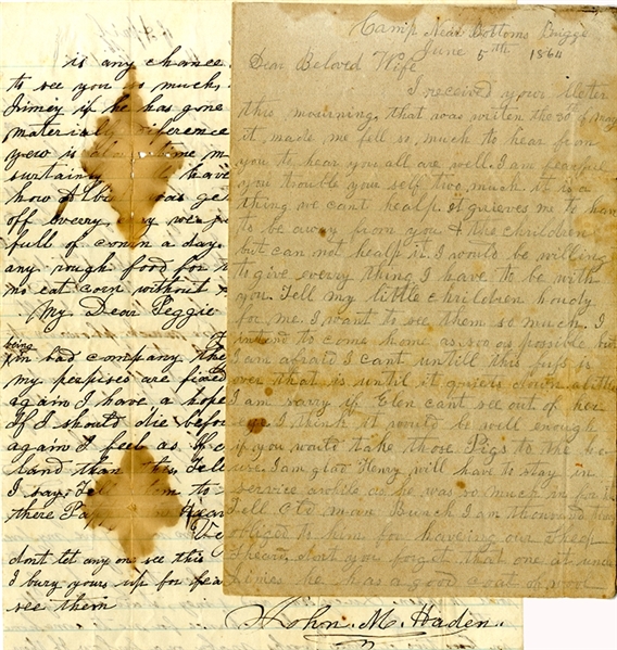 Pair of 5th Virginia Cavalryman's Letters-Seeing R. E. Lee Inspect The Lines At Bottoms Bridge