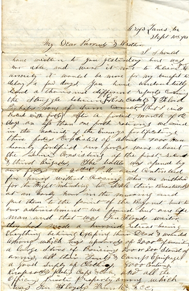 Battle of Carnifax Ferry, West Virginia Letter