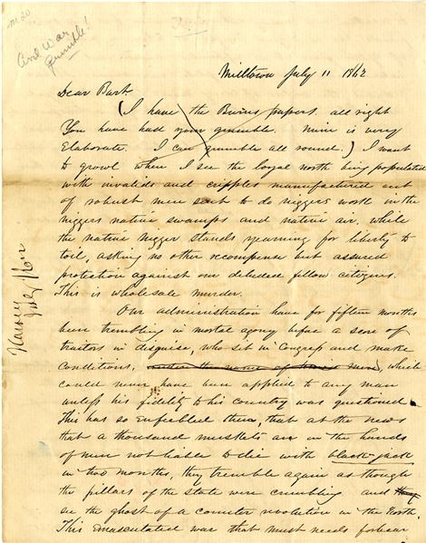 E.B. Harvey soldier “Grumble Letter” on McClellan, battles, fighting for the “N*****s.”