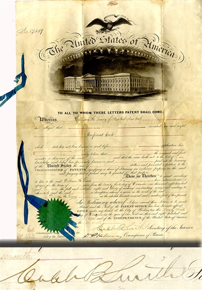 Caleb Blood Smith Signed Civil War Patent
