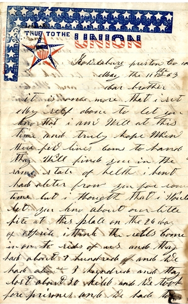 Rare West Virginia Skirmish at Rowlesburg, West Virginia Letter