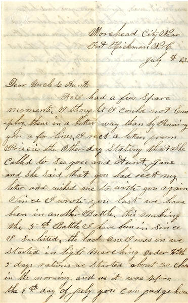 Rare Battle of Free Bridge  North Carolina Letter with Mention and Gettysburg