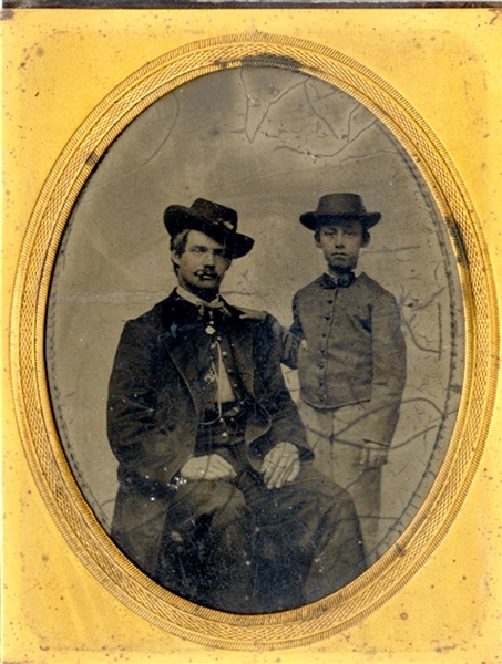 Tintype 1/4th plate Seated Union soldier with his Uniformed Son