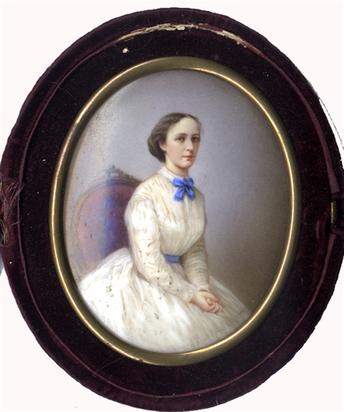 Oval Painted of a Seated Pretty Woman 