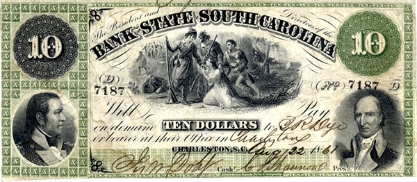 1861 South Carolina Ten Dollar Bill. 