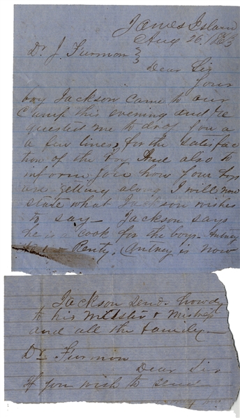 Confederate Soldier Writes on Behalf of a Slave to His Master in South Carolina