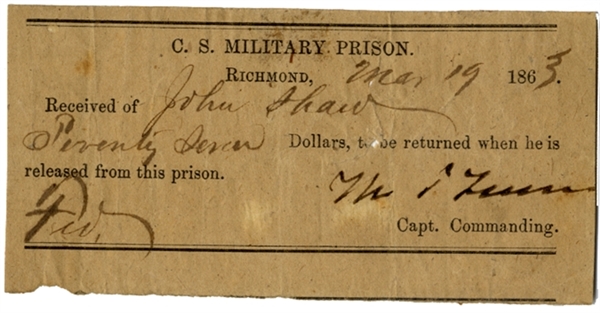 Libby Prison Receipt