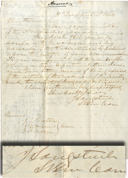 War Dated General James LongstreetAutograph Letter Signed