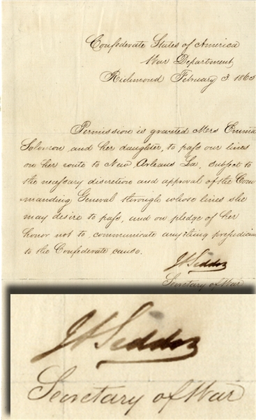 War Date Document Signed by the CSA Secretary of War