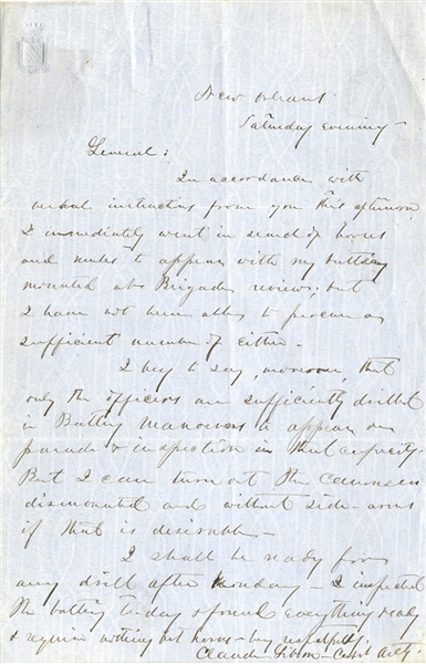 1st Lousiana Heavy Artillery Letter