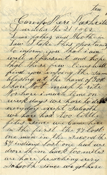 Union Soldier Writes of Battles in Tennessee
