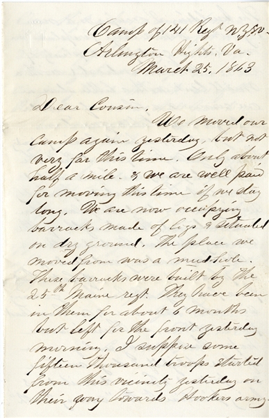 141st New York Soldier Writes of Conditions in Camp