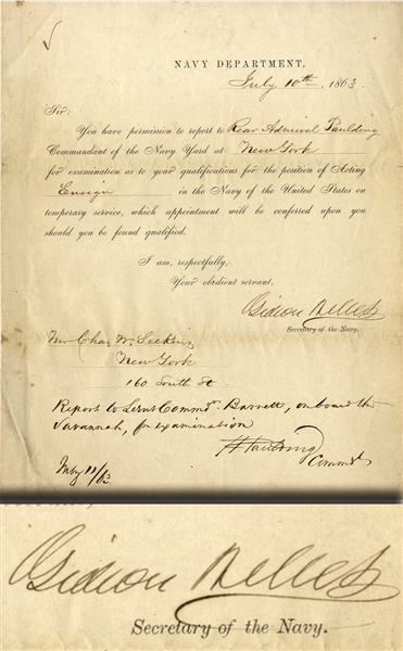 Letter Signed by Secretary of Navy Welles and Admiral Paulding