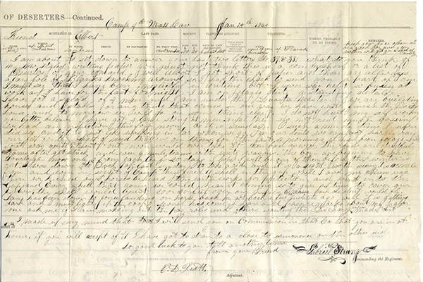 1st Massachusetts Cavalry Letter Written on Muster Roll
