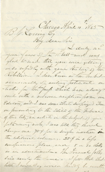 Letter to Benson Lossing About his History of the Rebellion