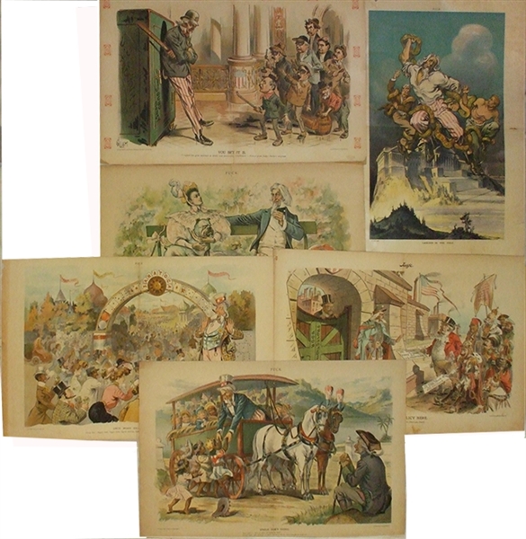 A Nice Grouping of Six Uncle Sam Stone Litho Centerspreads. 