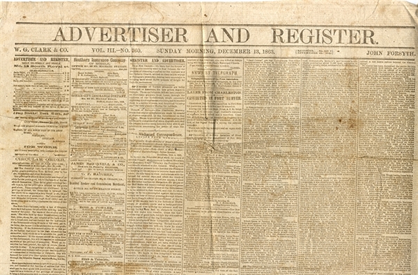 1863 Mobile Alabama Newspaper