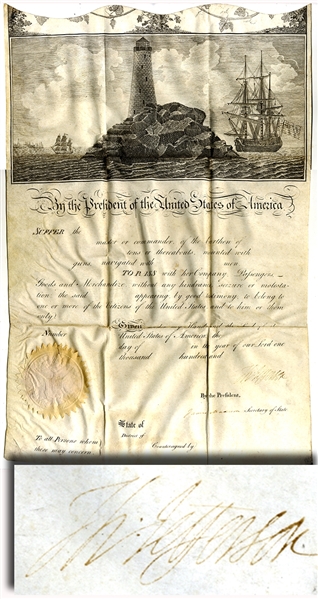 Unissued Ships Paper Signed By President Jefferson and Secretary of State Madison