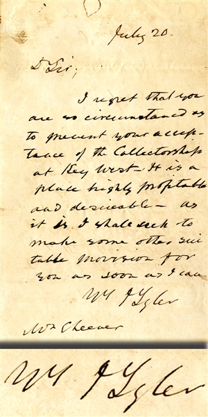 President Tyler Autograph Letter Signed 
