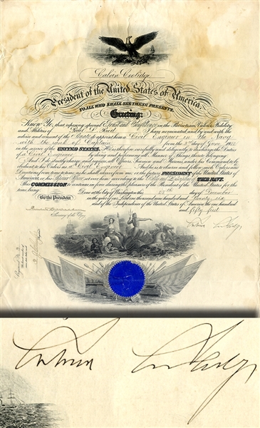 Unusual Naval Commission Signed By President Coolidge
