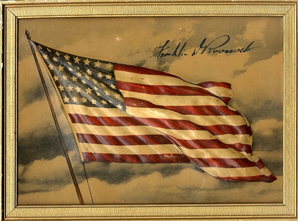 Very Unique Roosevelt Signed Bas-Relief Flag