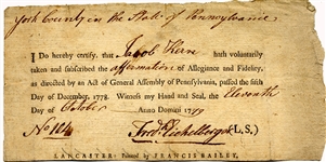 Pennsylvania Revolutionary War Loyalty Oath