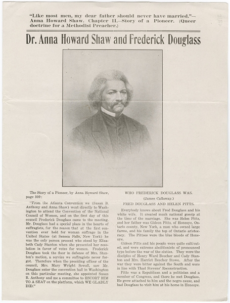 Woman’s Rights Leader Anna Howard Shaw Writes About Frederick Douglass and his white wife Helen Pitts