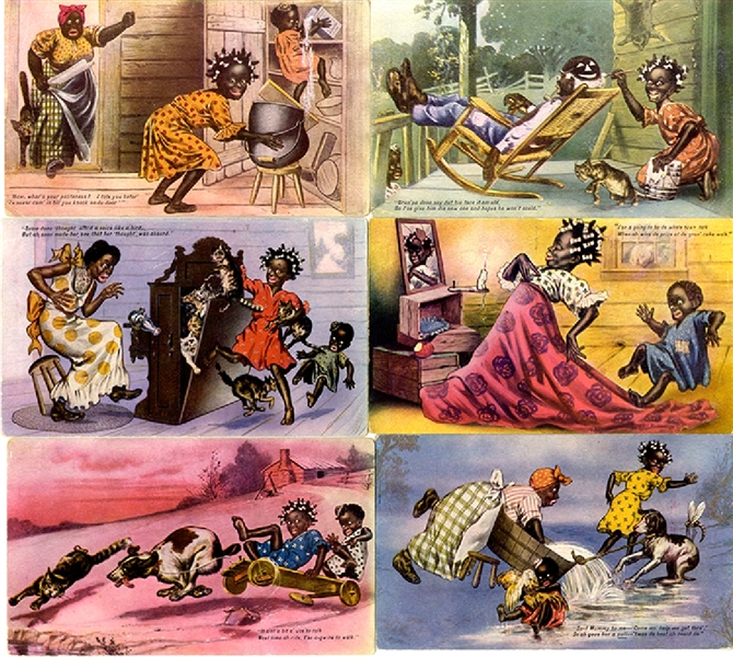 A Grouping of 6 Comic Illustrated Black Americana Post Cards