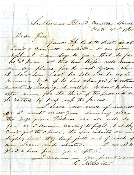 Confederate Letter from Sullivan Island