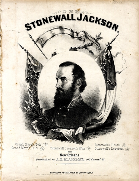 War Dated Music Sheet of “Stonewall Jackson” Published in New Orleans