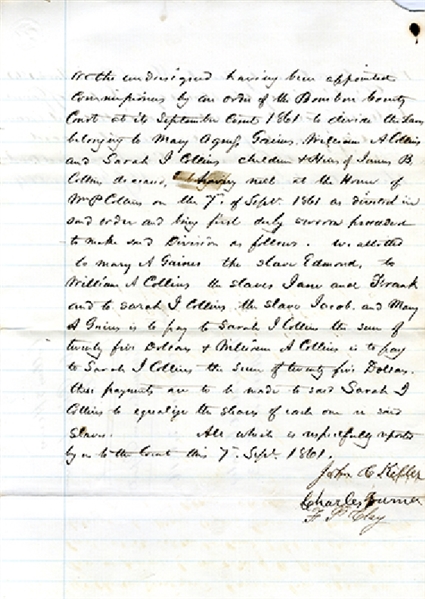 War Date, Five Named Slaves, Kentucky Document