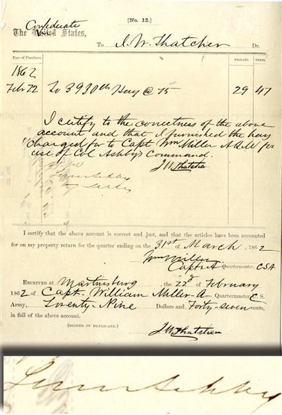 Confederate Document Signed by the Famed Turner Ashby