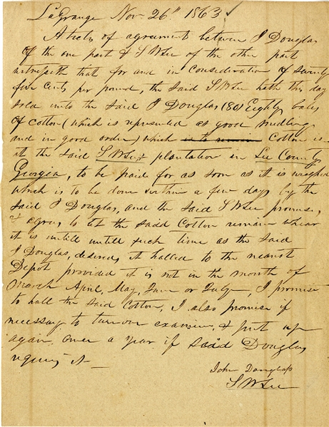 Confederate Georgia Slave Picked Cotton Document