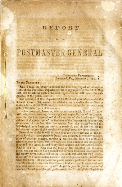 Confederate Report of the Postmaster General