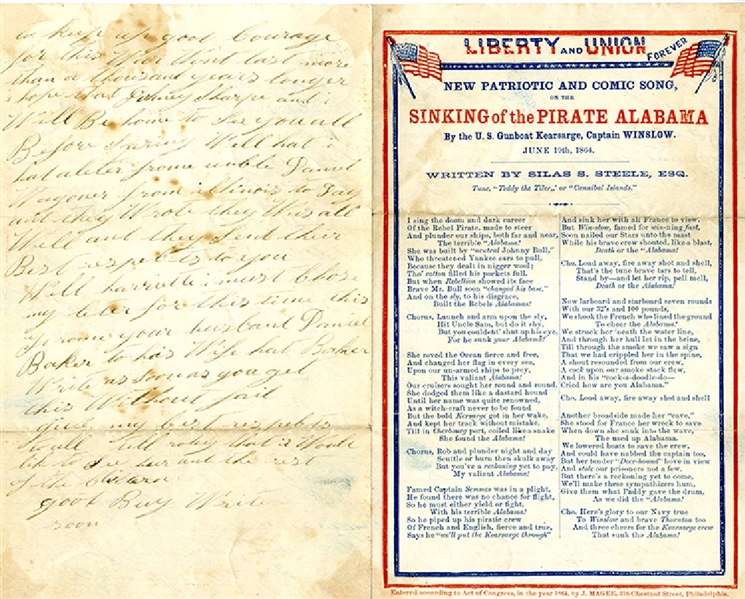 45th Illinois Infantry Letter on Rare “Pirate Alabama” Lettersheet