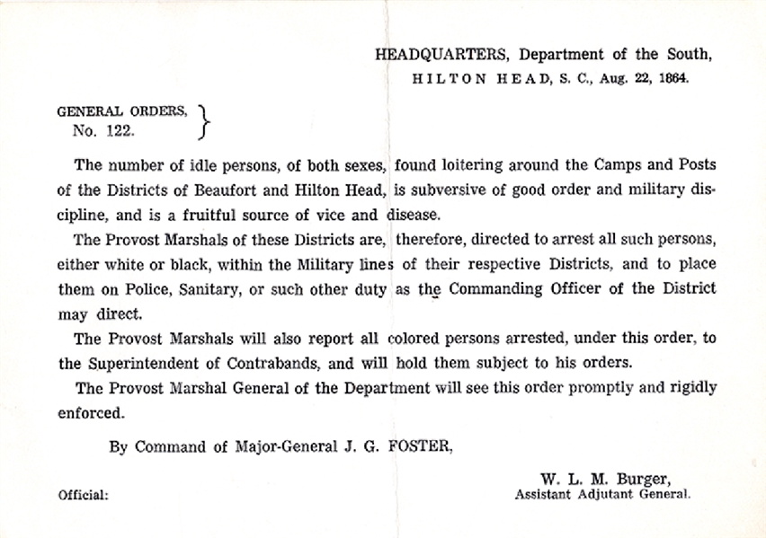 Union General Foster Charges All Idle White and Black Citizens With Prostitution. 