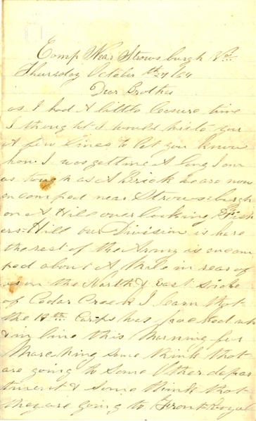 Battle of Cedar Creek Letter.
